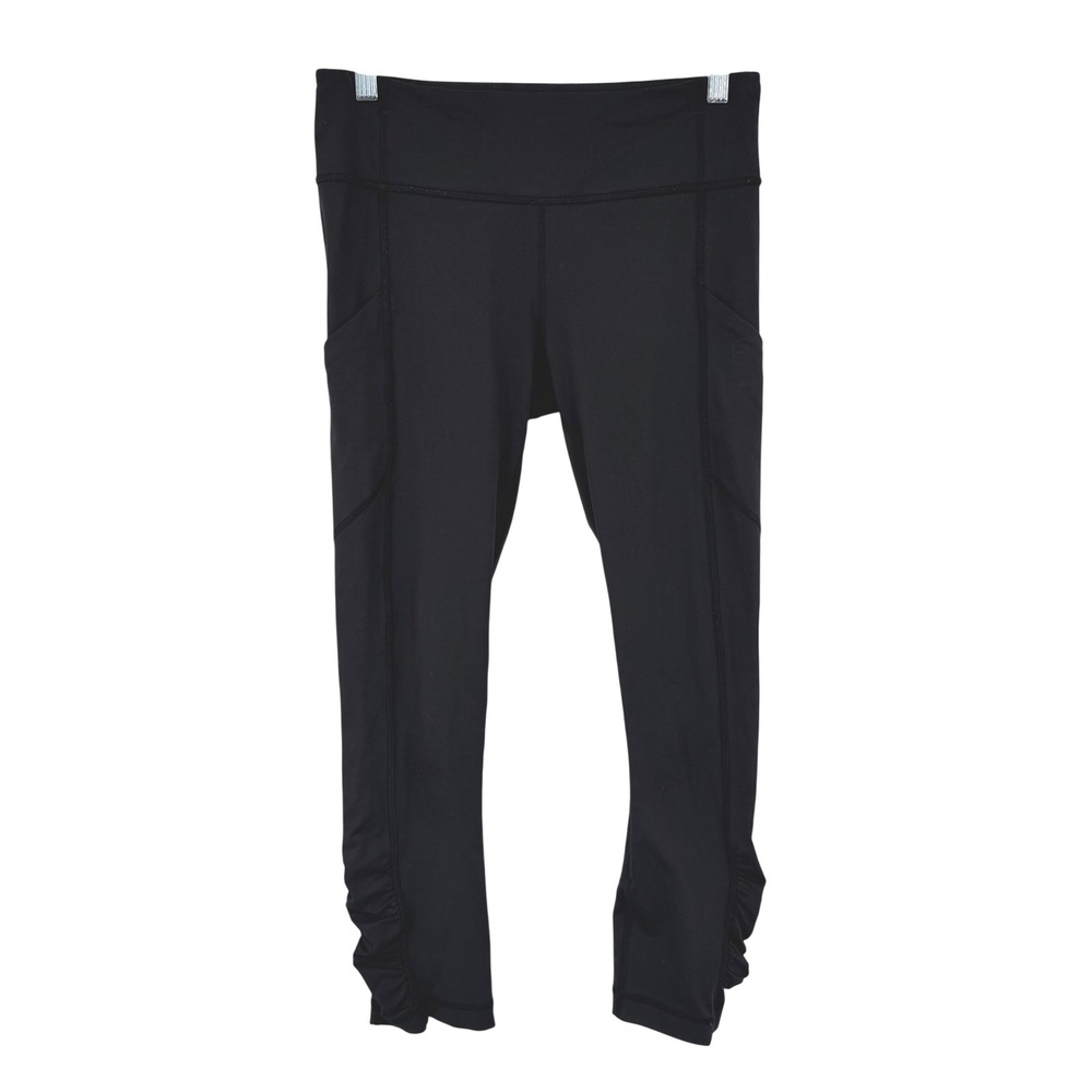 Lululemon Black 23" Crop Leggings Size 6 Ruched Ankle Hem Gym Workout Yoga